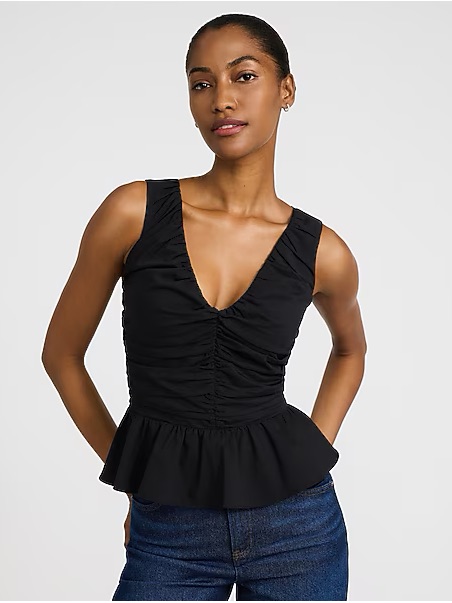 Express Black Ruched V-Neck Peplum Camisole